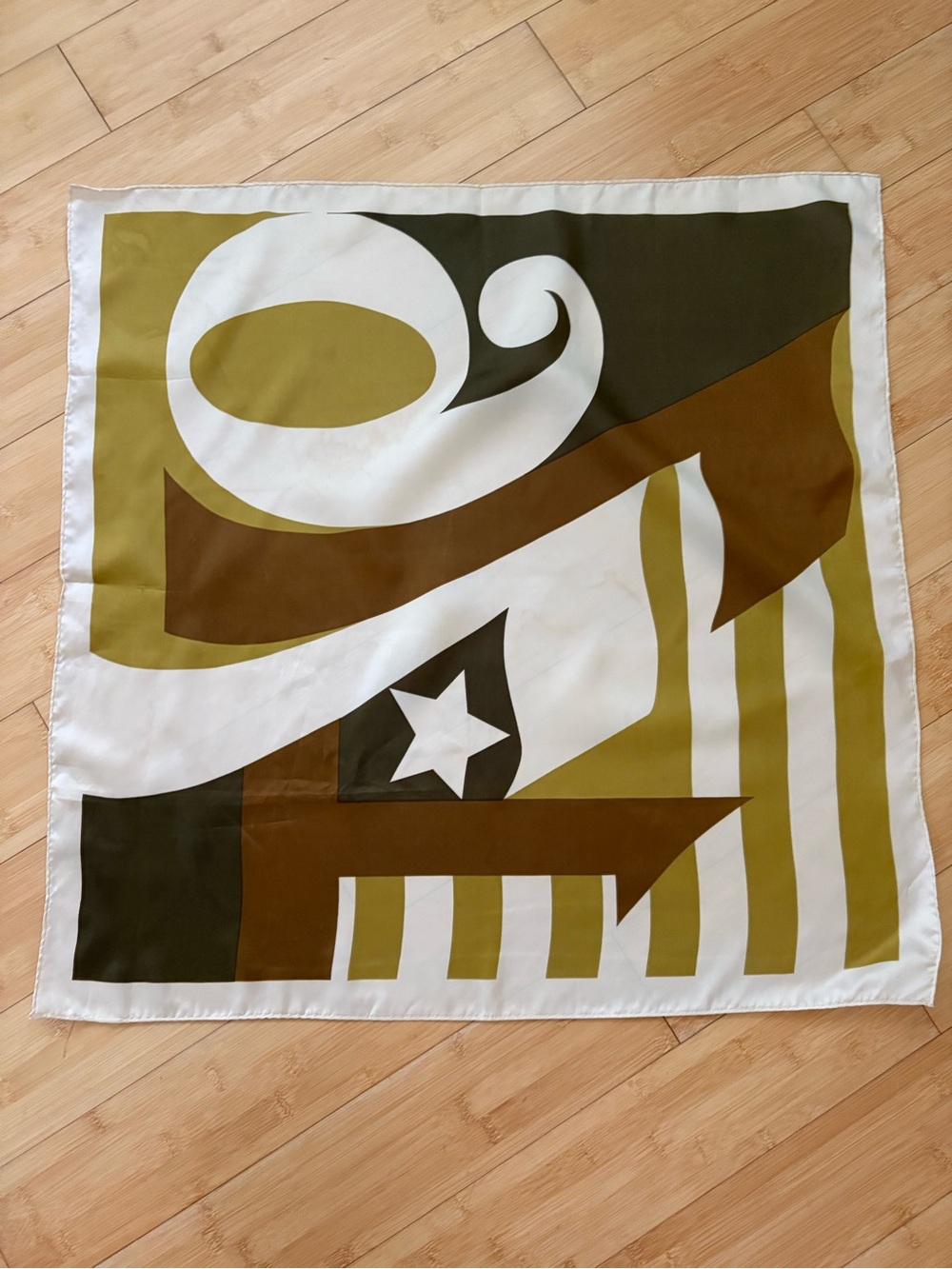 Graphic Abstract Square Scarf in Olive, Brown & White Acetate/Nylon
